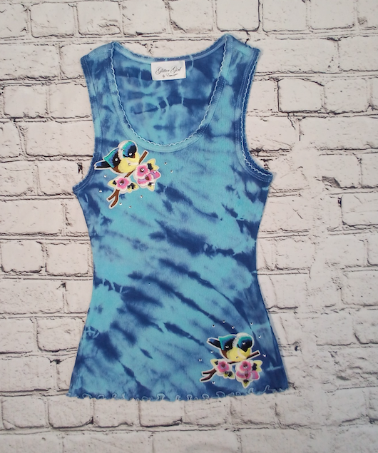 Girls Sleeveless Top - Birds/Flowers