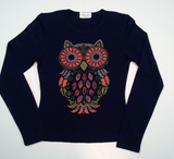 Girls Long Sleeve Top Beaded Owl