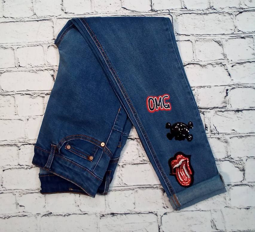 Junior Denim Pant - OMG/Lips/Skull - appliques