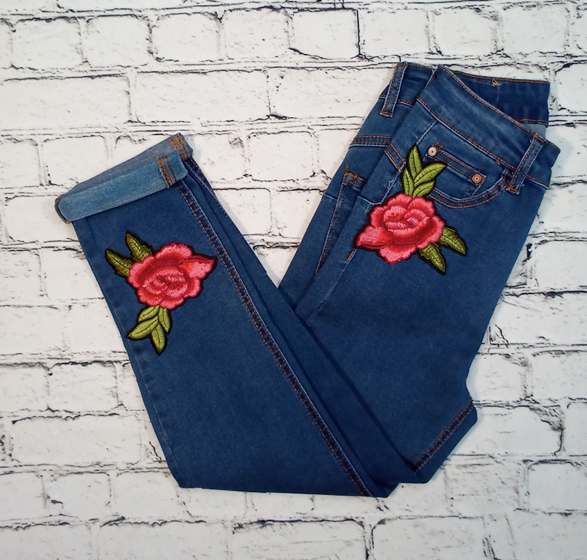Junior Denim Pants - Flower Patches