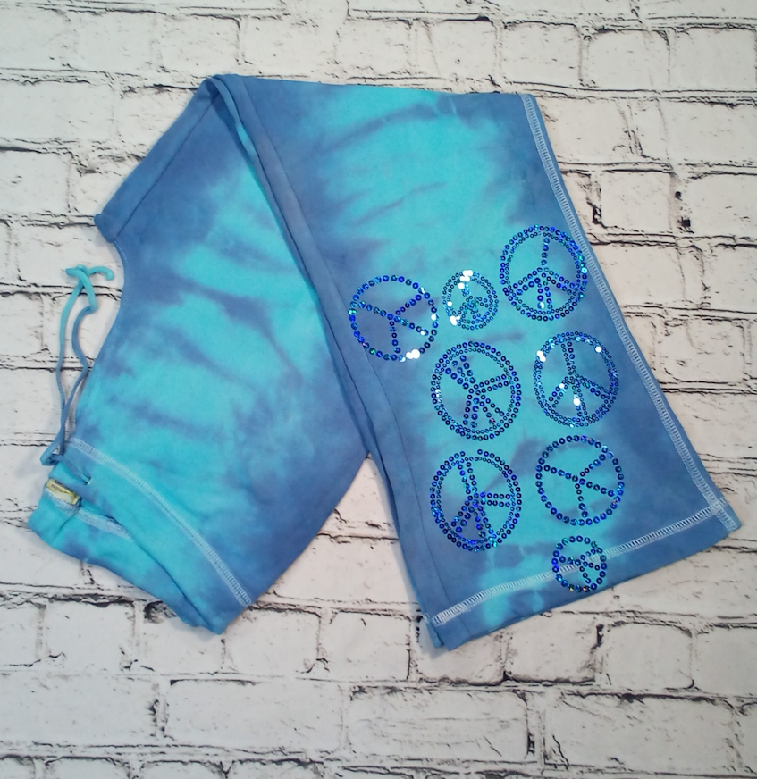 Junior Drawstring Capri Floodies Sequin Peace Signs