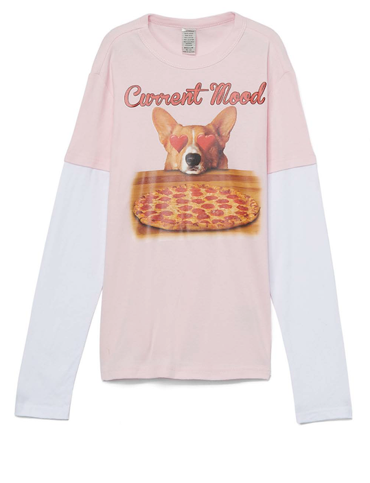 Girls Long Sleeve Top - Pizza/Dog