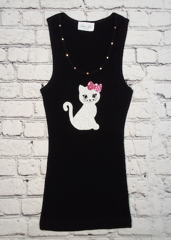 Girls Sleeveless Top - Sequin Cat