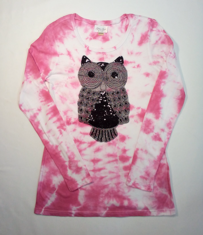 Girls Long Sleeve Top - Sequin Owl