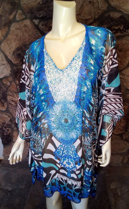 Women Caftan Multi Color Print- Beaded Details