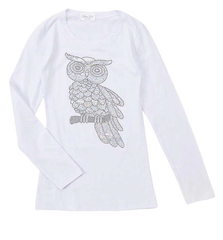 Girls Long Sleeve Top - Sequin Owl