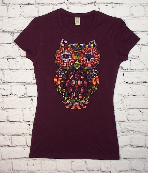 Girls Short Sleeve Top - Beaded Owl