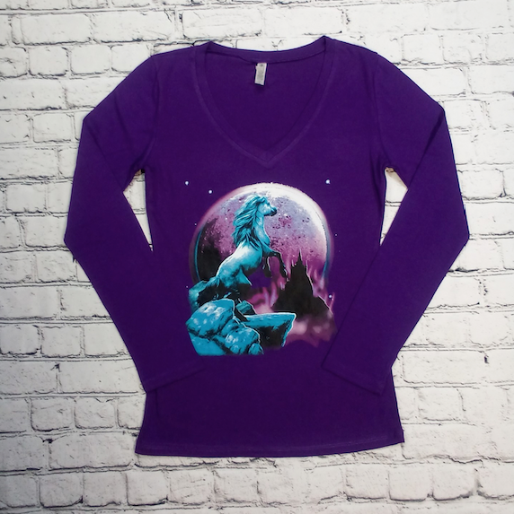 Junior Long Sleeve V Neck Top Unicorn