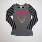 Girls Long Sleeve Top - Rhinestone Hearts
