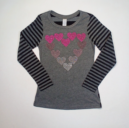 Girls Long Sleeve Top - Rhinestone Hearts