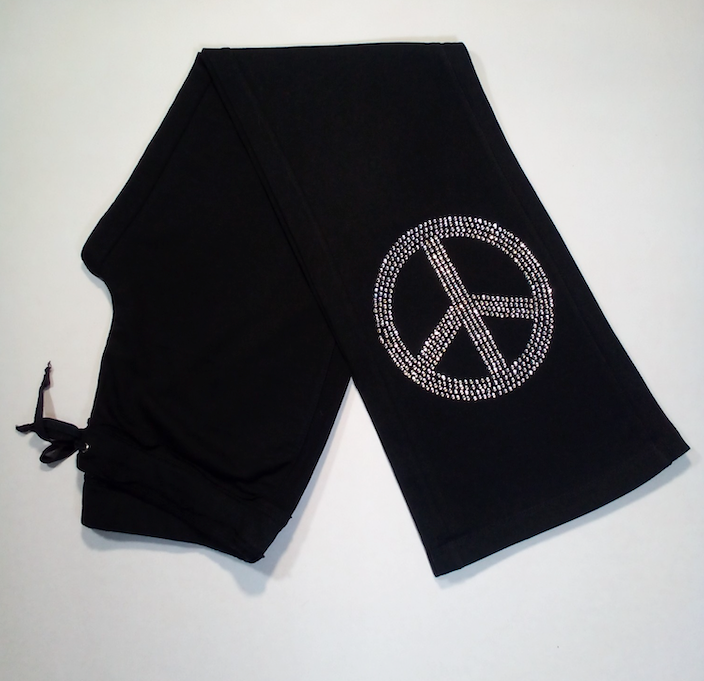 Junior Drawstring Pants- Rhinestone Peace Sign