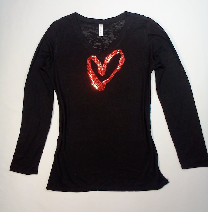 Junior long Sleeve Top- Burnout - Sequin heart
