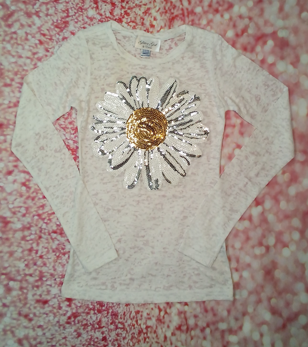 Girls Long Sleeve Top Sequin Flower