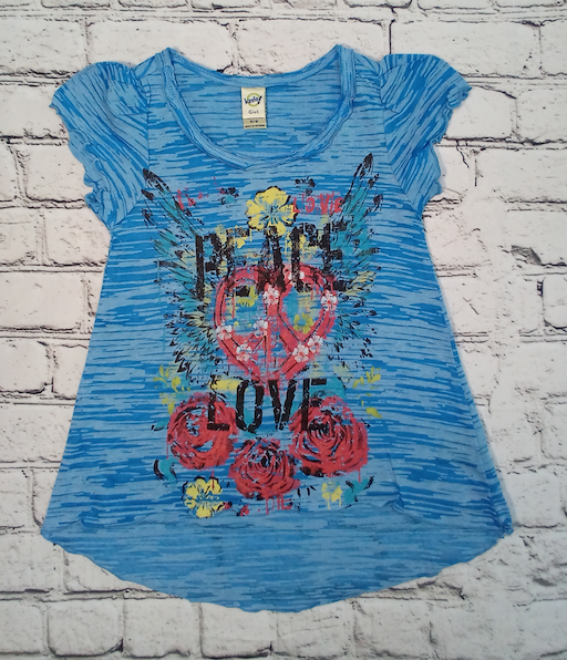 Girls Short Sleeve Top - Peace Love