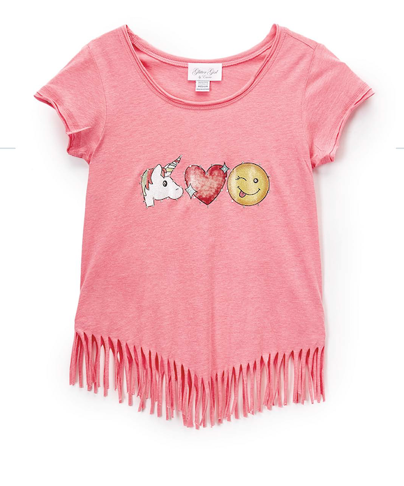 Girls Top Short Sleeve Fringe Top - Unicorn