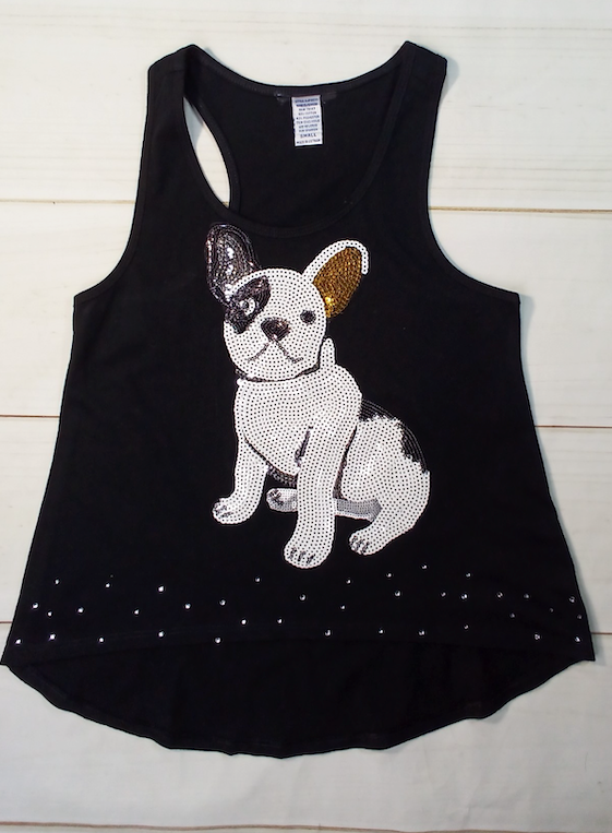 Girls Sleeveless Top Sequin Doggie