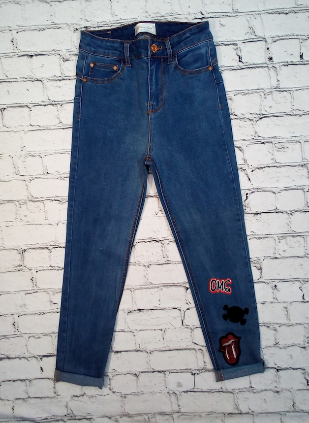 Junior Denim Pant - OMG/Lips/Skull - appliques