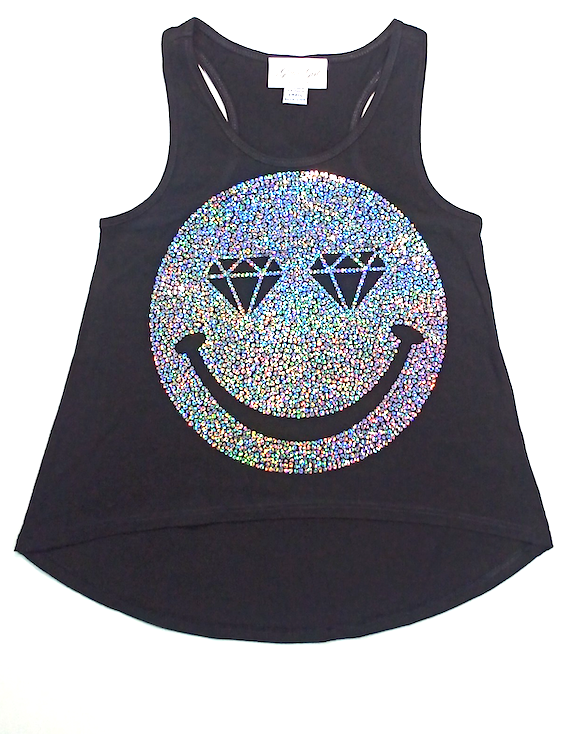 Girls Sleeveless Top -Sequin/Diamond/Smiley Face