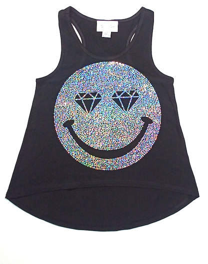 Girls Sleeveless Top -Sequin/Diamond/Smiley Face
