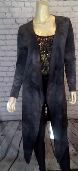 Women Long Sleeve Duster with Distressed Back Detail