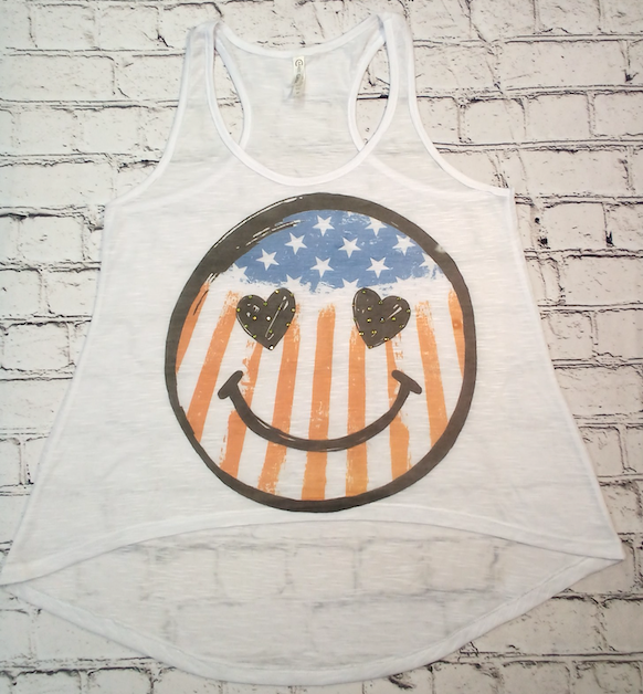 Girls Sleeveless Tank Americana Smiley Face