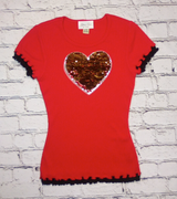 Girls Short Sleeve Top Sequin Flip Color Heart