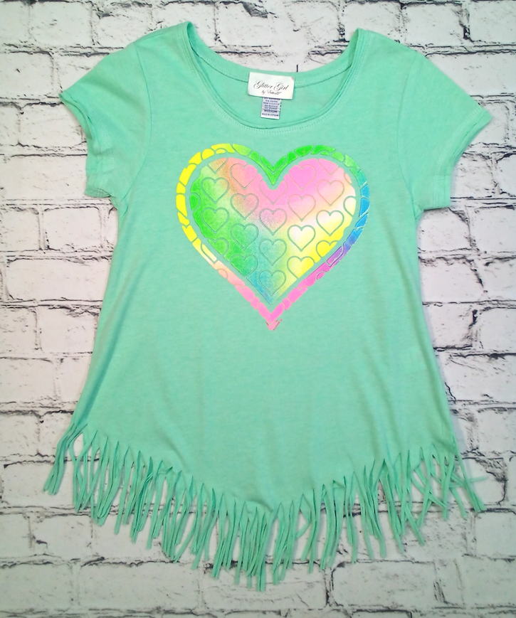 Girls Short Sleeve Top - Fringe / Heart
