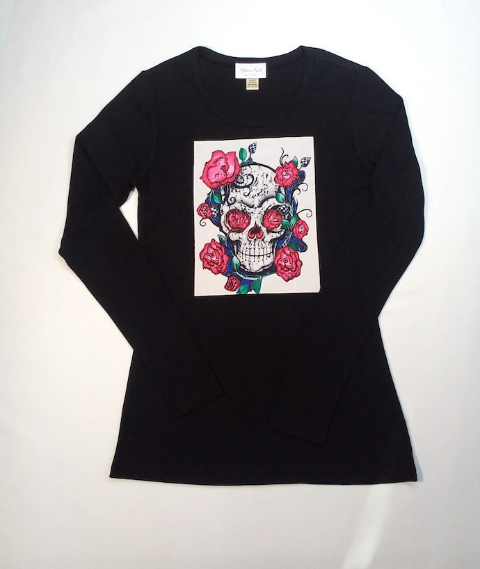 Girls & Junior Long Sleeve Top - Sugar skull By Glitter Girl