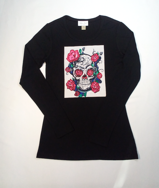 Girls & Junior Long Sleeve Top - Sugar skull By Glitter Girl
