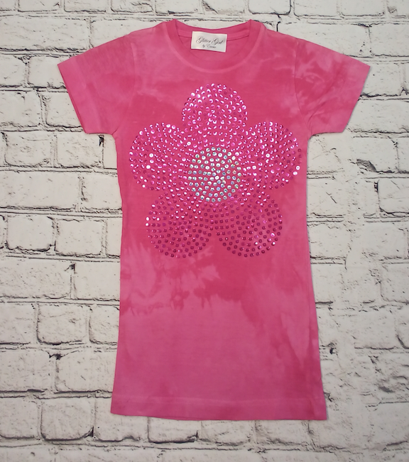 Girls Short Sleeve Top - Sequin Flower