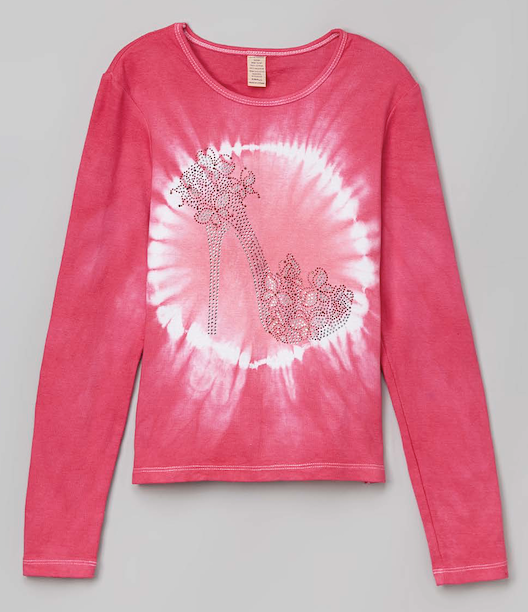 Girls Long Sleeve Top - Rhinestone Flower Shoe