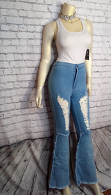 Junior Stretch Denim - Distressed/Flare Legs