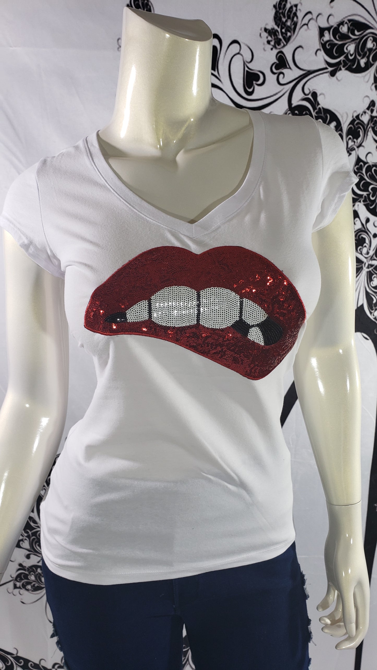 Women & Junior Short Sleeve T shirt- Sequin Lips By Bling Bling U Sparkle Girl