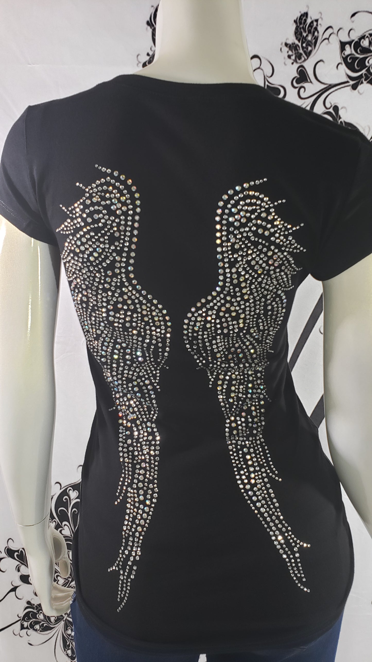 Women Tees Amazing Rhinestone Wings ! By Bling Bling U Sparkle Girl