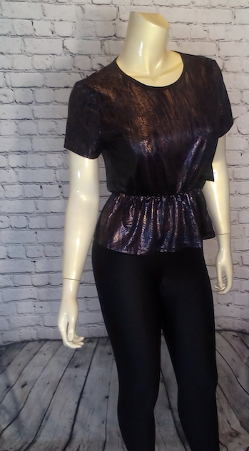 Women Short Sleeve Peplum Top  -Faux Leather