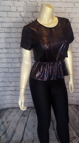 Women Short Sleeve Peplum Top  -Faux Leather