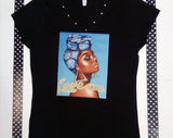 Women Short Sleeve T Shirt - Afro Graphic-Rhinestones