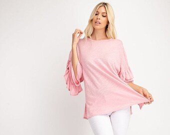 Women Ruffle Sleeve Tunic Top