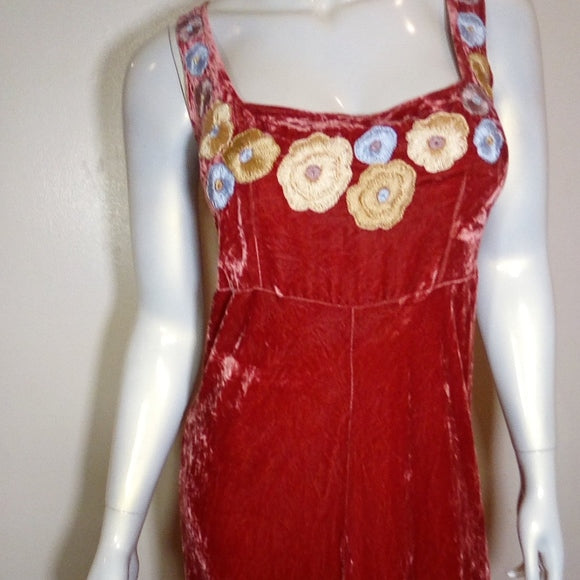 Women Crushed Velvet/Embroidery - Maxi Dress