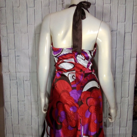 Women Satin Multi Color Dress Halter Back