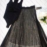 Women Metallic Skirt w/ Lining-Elastic Waist