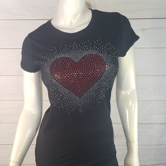 Women & Junior Short Sleeve T shirt  Rhinestone Heart Burst By Bling Bling U Sparkle Girl