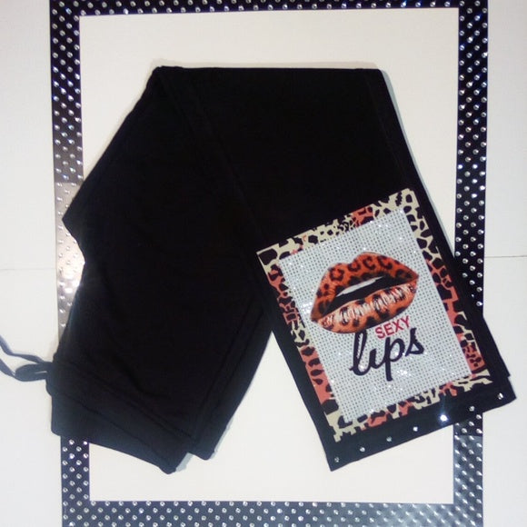 Women Leopard/Lips Drawstring Pant / Rhinestones