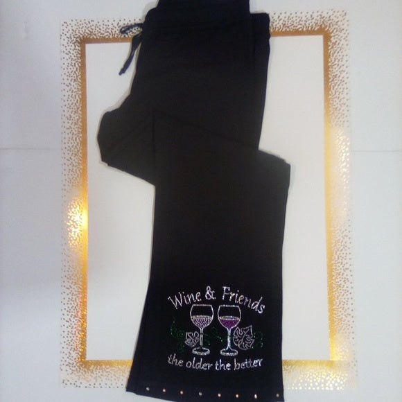 Women Drawstring Pant Wine & Friends Stretch Cotton By Bling Bling U Sparkle Girl