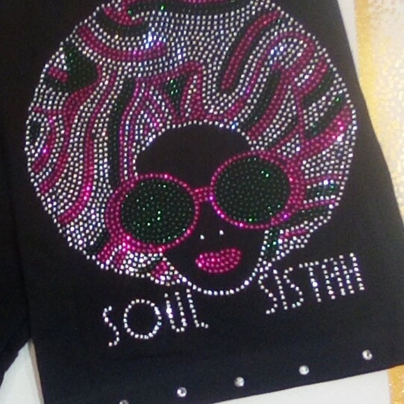 Women Fashion Drawstring Pant - Afro Rhinestone Design