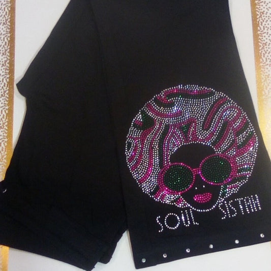 Women Fashion Drawstring Pant - Afro Rhinestone Design