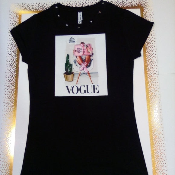 Women & Junior Short Sleeve T shirt-Vogue - Beaded Detail