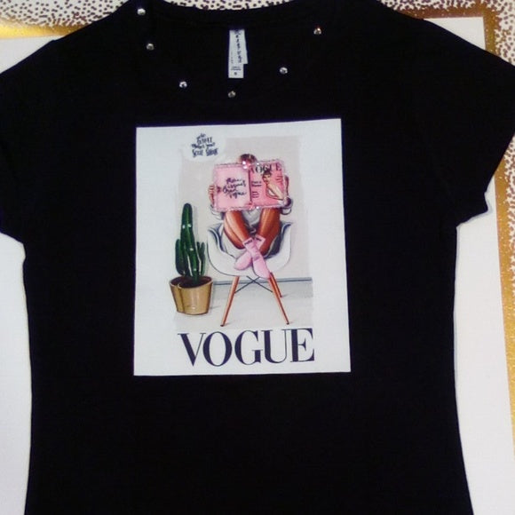 Women & Junior Short Sleeve T shirt-Vogue - Beaded Detail