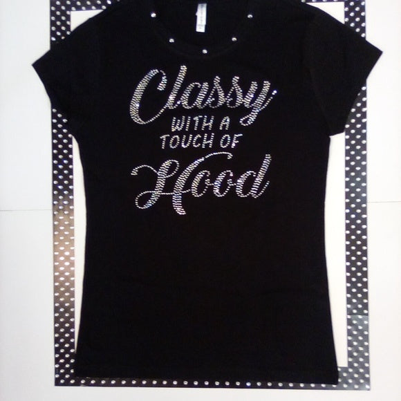 Women Short Sleeve T Shirt - Rhinestones