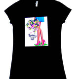 Women Short Sleeve T Shirt - Graphic Tee- Spring in the Air -Beaded Detail
